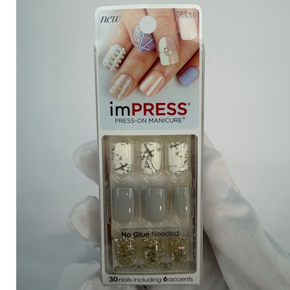 Kiss New imPRESS Press On Manicure Nails Gray White 30 Nails 6 Accents  93-52 - Picture 11 of 12